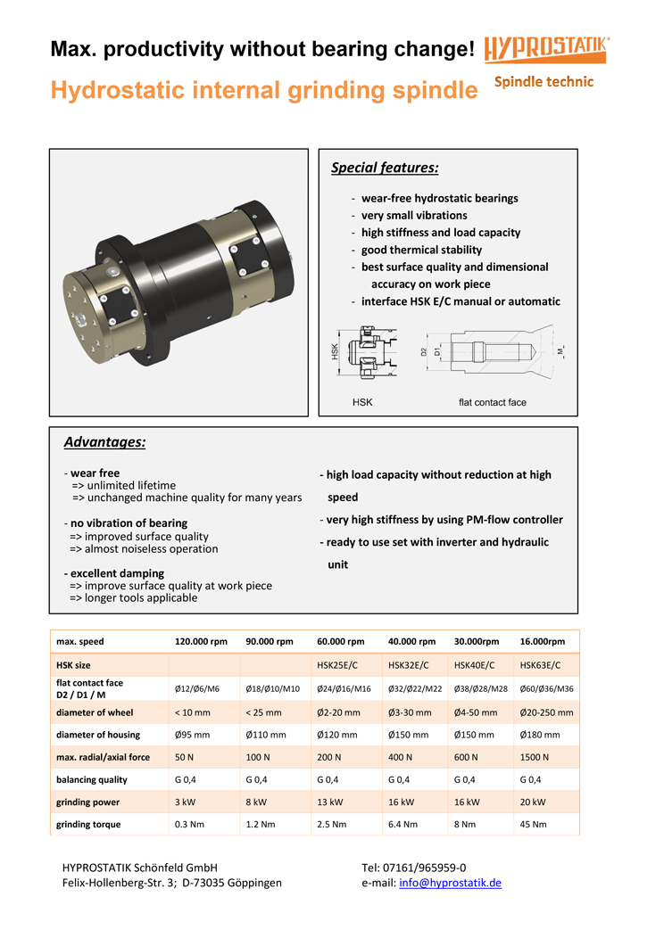HYPROSTATIK-Flyer-internal-grinding-spindle English cover page of Flyer Hydrostatic internal grinding spindle